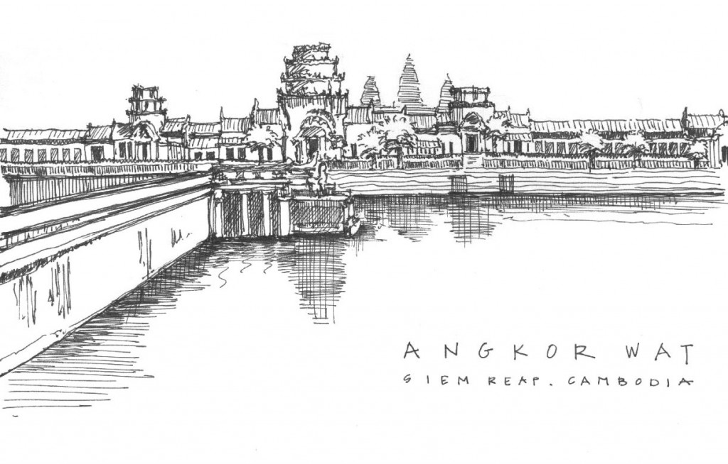 Sketches of Angkor Wat, art in Cambodia, travel South East Asia