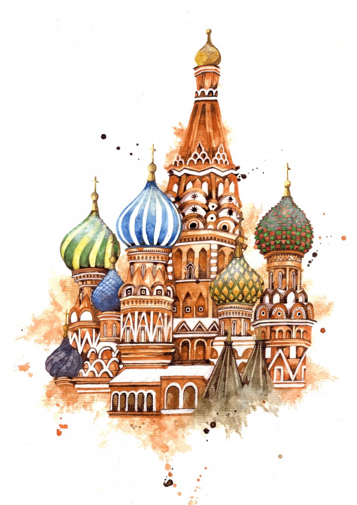 St Basil's cathedral, moscow, russia, architecture, watercolour, painting