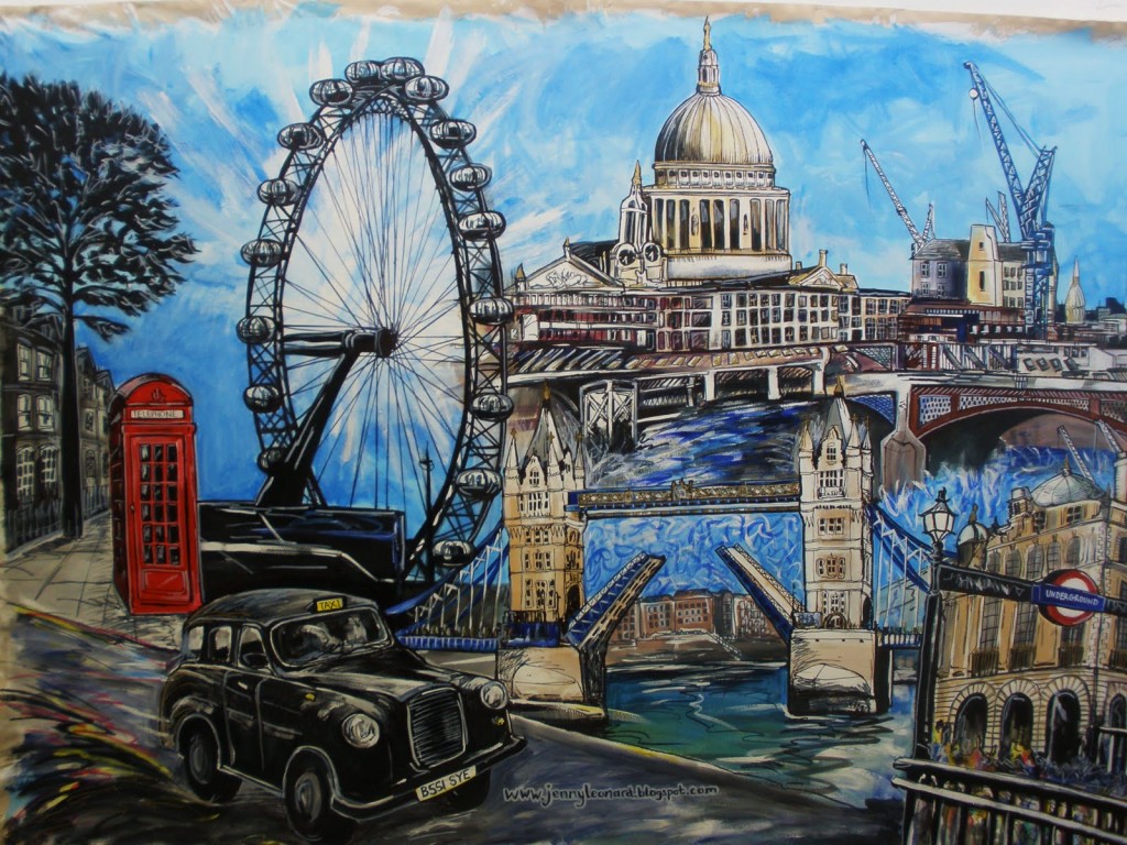London skyline, art, painting, drawing