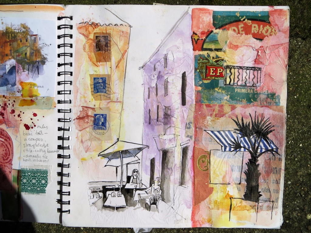 Sketching Montpelier, France, travel and art, Karen Stamper, travel collage
