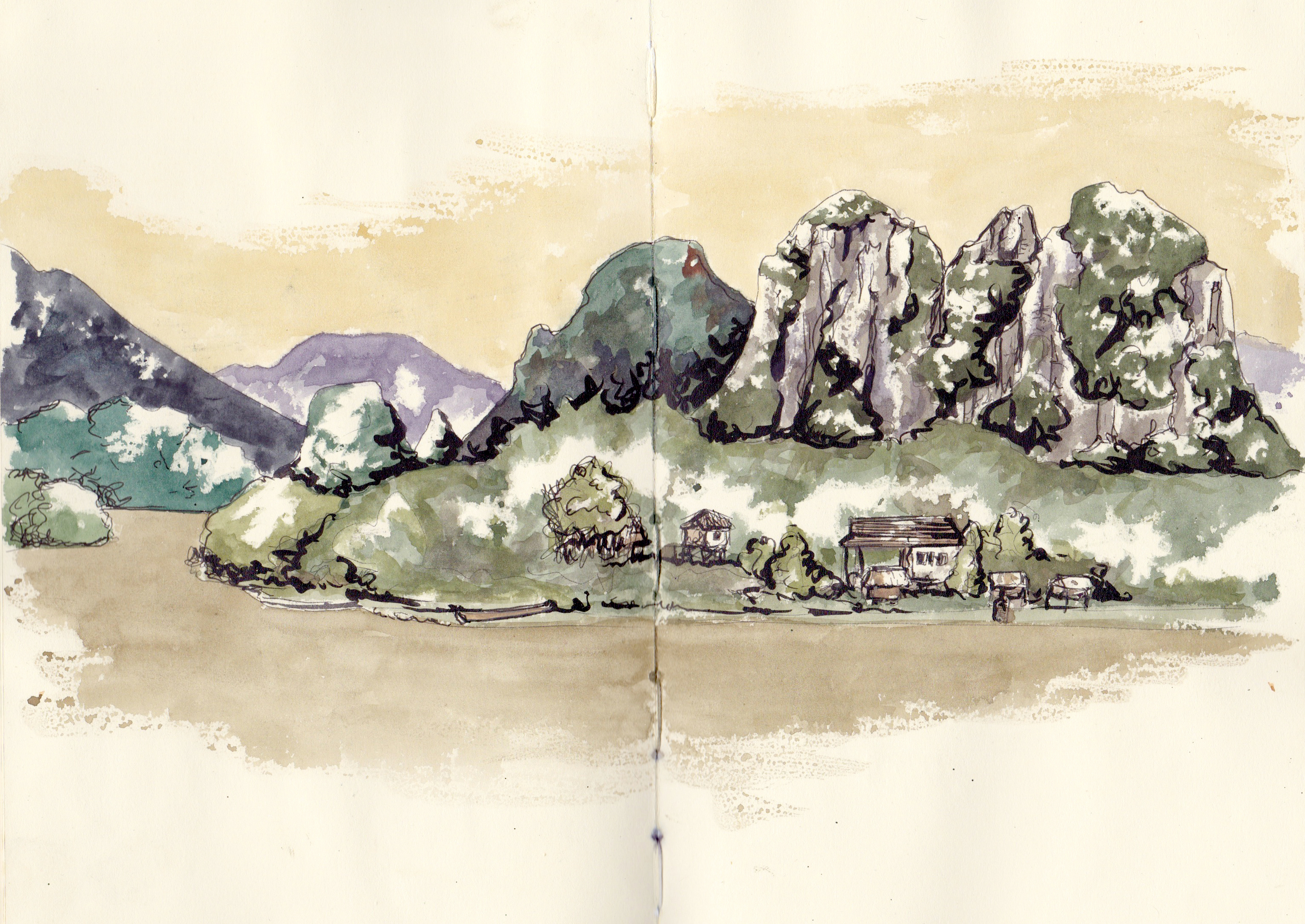 Sketching Laos, painting of Laos, travel art, drawing