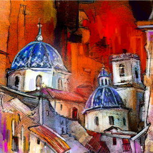 painting of altea, spain, paintings of spain, travel to altea, art, Europe