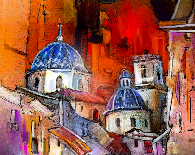 painting of altea, spain, paintings of spain, travel to altea, art, Europe