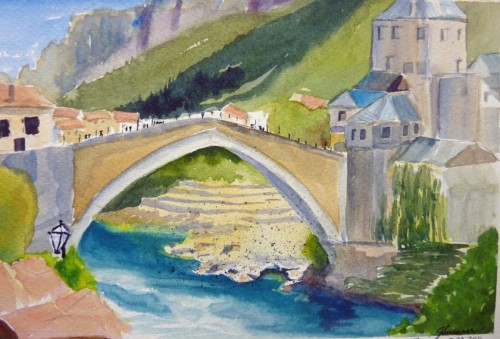 Jennifer Sumner, paintings of Mostar, mostar bridge Bosnia, art travel