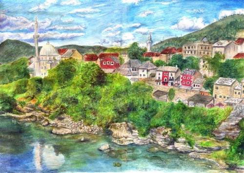 Mala Assia, paintings of Mostar, mostar bridge Bosnia, art travel